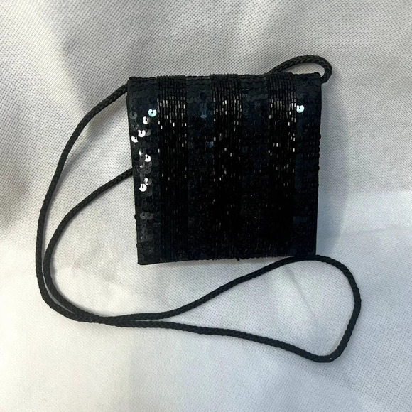 Jessica McClintock Black Sequin Small Evening‎ Bag Crossbody - Picture 5 of 5